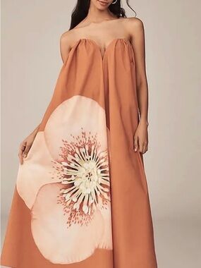 NWT Shiloh Strapless Floral Maxi Dress in Tangerine Rose Bloom